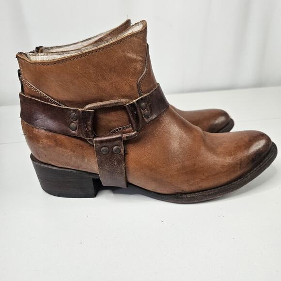 Freebird by Steven Phlow Size 10 Brown Two Tone Leather Ankle Heeled Booties Zip - Picture 8 of 12